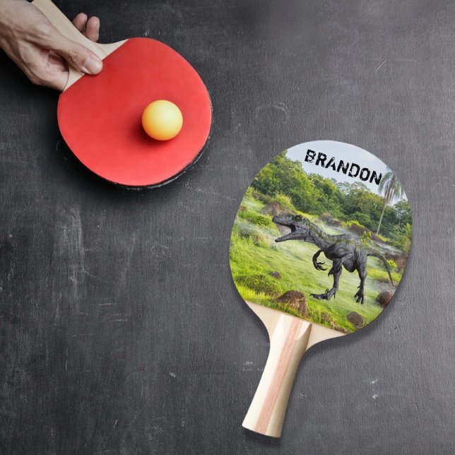 Raquette De Ping Pong Raptor Velociraptor Dinosaur Monogramme (Créateur téléchargé)