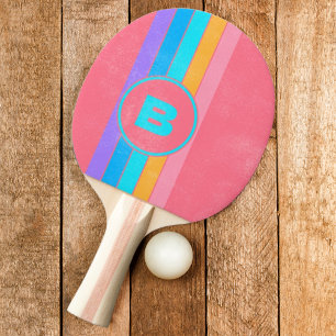 Raquette De Ping Pong Rayé Lever de Soleil Néon des Années 80 avec Initi