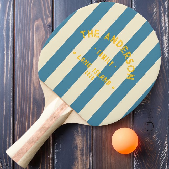 Raquette De Ping Pong Rayure Aqua Profonde Côtière & Nom de Famille (Créateur téléchargé)