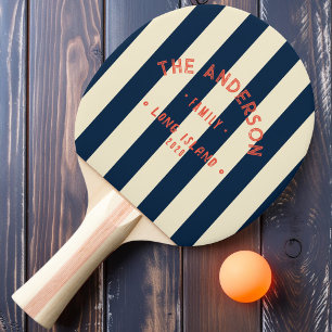 Raquette De Ping Pong Rayure Bleue de Mer Profonde Côtière & Nom de Fami