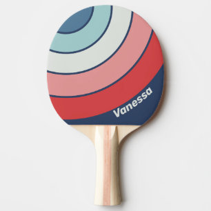 Raquette De Ping Pong Rayure Cercle Bleu Marin Vintage avec Nom