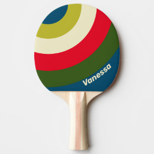 Raquette De Ping Pong Rayure circulaire rétro rugby avec nom