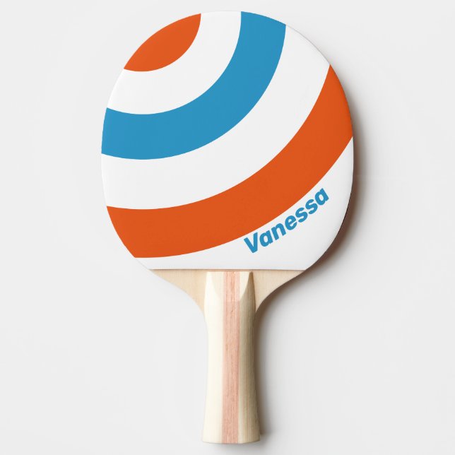 Raquette De Ping Pong Rayure de cercle nostalgique d'été avec nom (Devant)