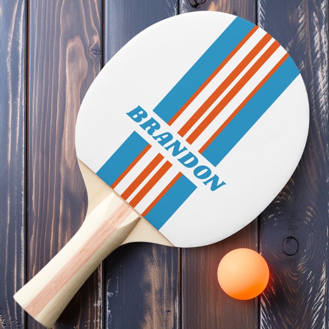Raquette De Ping Pong Rayure de rallye nostalgique d'été avec nom (Créateur téléchargé)