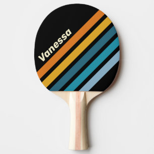 Raquette De Ping Pong Rayure inclinée arc-en-ciel noir avec nom