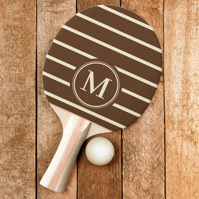 Raquette De Ping Pong Rayure Monogramme Brun Forêt Profond Couleur (Créateur téléchargé)