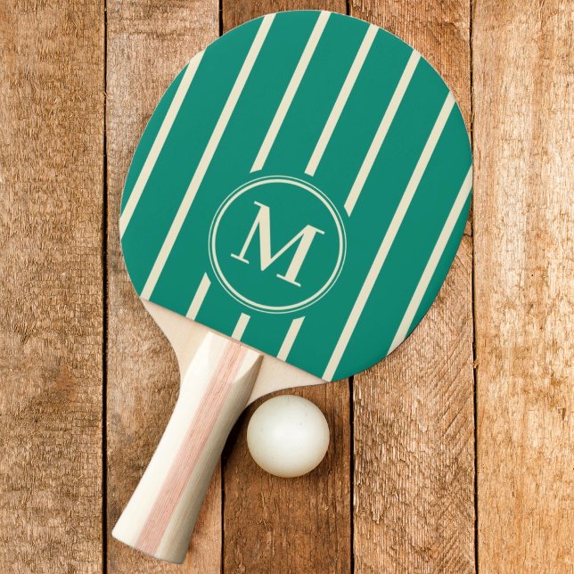 Raquette De Ping Pong Rayure Monogramme Couleur Aqua Beach Breeze (Créateur téléchargé)