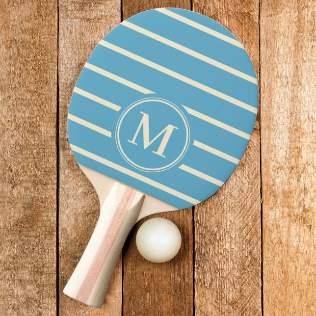 Raquette De Ping Pong Rayure Monogramme Couleur Aqua Ciel (Créateur téléchargé)