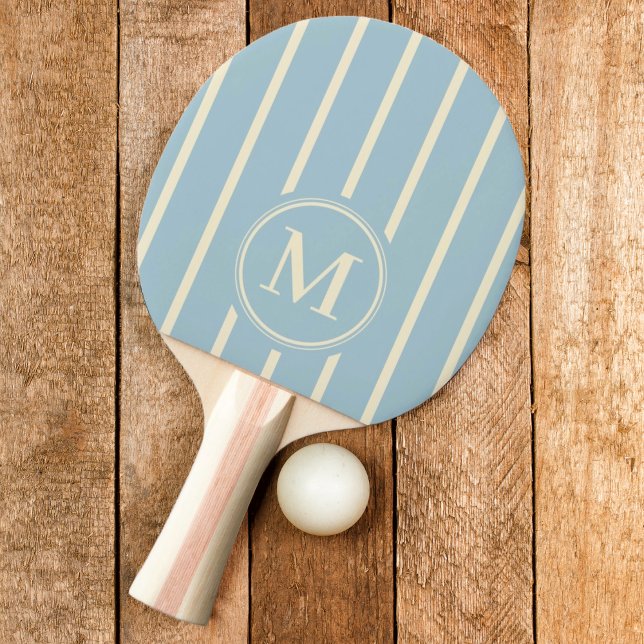 Raquette De Ping Pong Rayure Monogramme Couleur Ciel Clair (Créateur téléchargé)