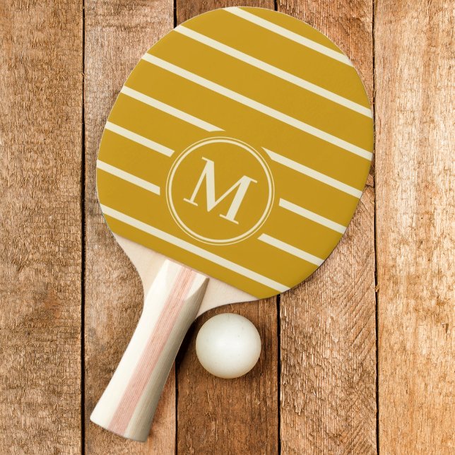 Raquette De Ping Pong Rayure Monogramme Couleur Ocres Dorés (Créateur téléchargé)