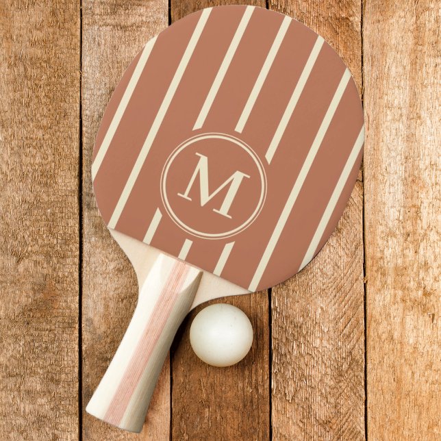 Raquette De Ping Pong Rayure Monogramme Couleur Rose Pâle (Créateur téléchargé)