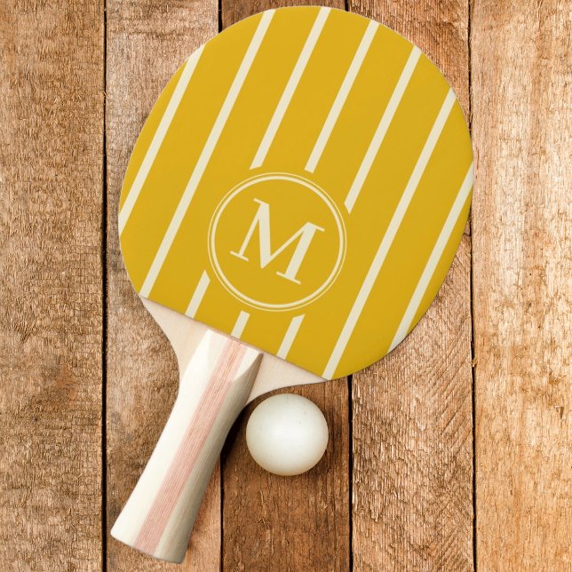 Raquette De Ping Pong Rayure Monogramme Couleur Tournesol Chaud (Créateur téléchargé)