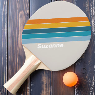 Raquette De Ping Pong Rayure Rétro Arc-en-ciel avec Nom
