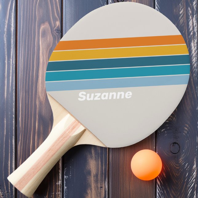 Raquette De Ping Pong Rayure Rétro Arc-en-ciel avec Nom (Créateur téléchargé)
