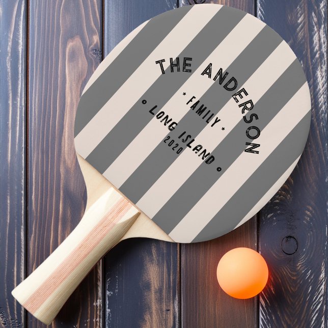Raquette De Ping Pong Rayure rose et nom de famille de château de sable  (Créateur téléchargé)