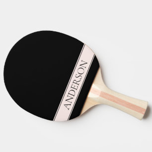 Raquette De Ping Pong Rayure rose pâle et texte éditable élégant