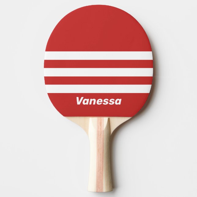 Raquette De Ping Pong Rayure transversale triple Rouge Rétro avec nom (Devant)