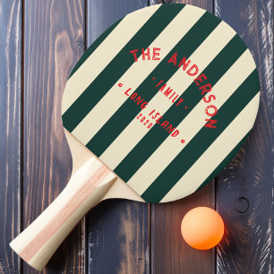 Raquette De Ping Pong Rayure Vert Sauge Bord de Mer & Nom de Famille