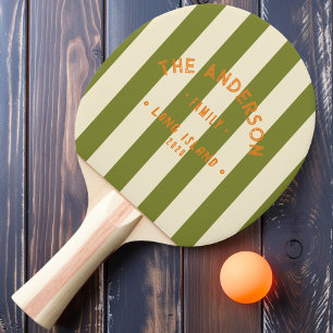 Raquette De Ping Pong Rayure verte de saule au bord de la mer & Nom de f