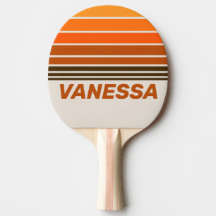 Raquette De Ping Pong Rayure vintage Horizon Midnight Sunrise avec nom
