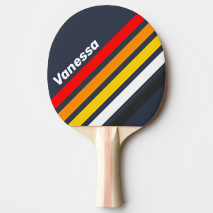 Raquette De Ping Pong Rayures Angulaires de Port Naïf Vintage avec Nom
