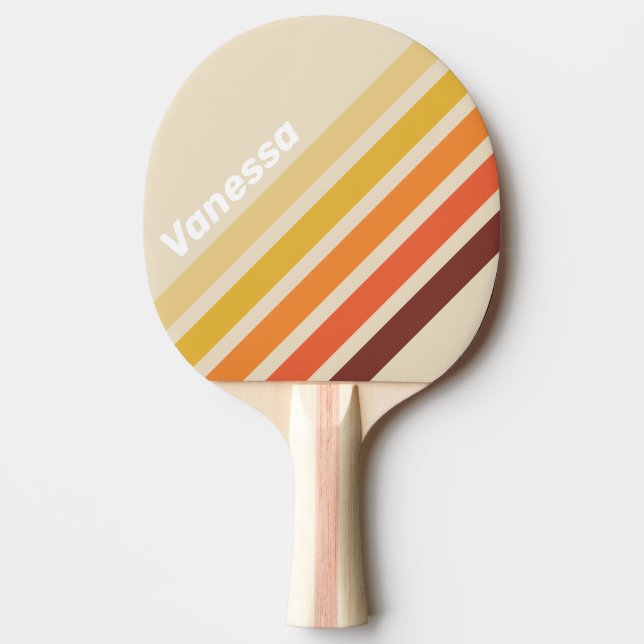 Raquette De Ping Pong Rayures Angulaires Rétro avec Nom (Devant)