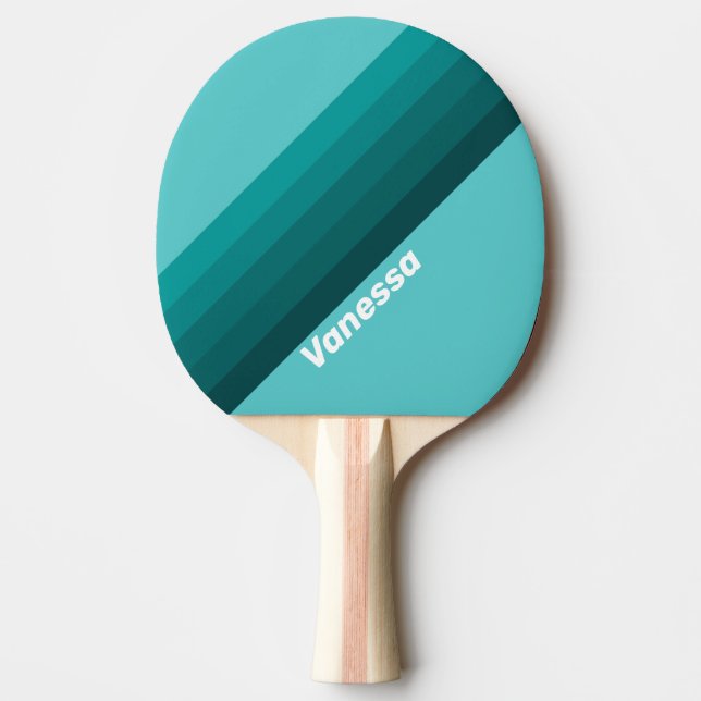 Raquette De Ping Pong Rayures Aqua Fade avec nom (Devant)