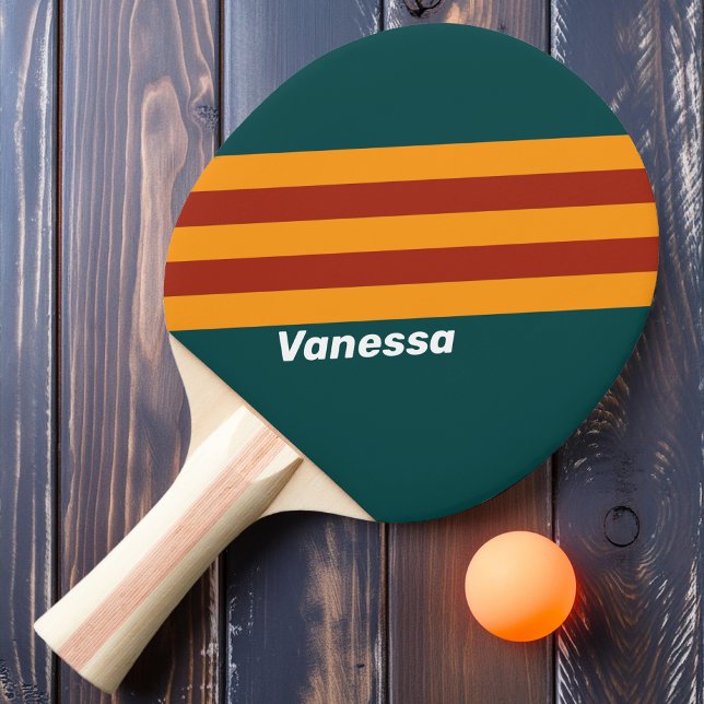 Raquette De Ping Pong Rayures avec éclaboussures de sarcelle foncée rétr (Créateur téléchargé)