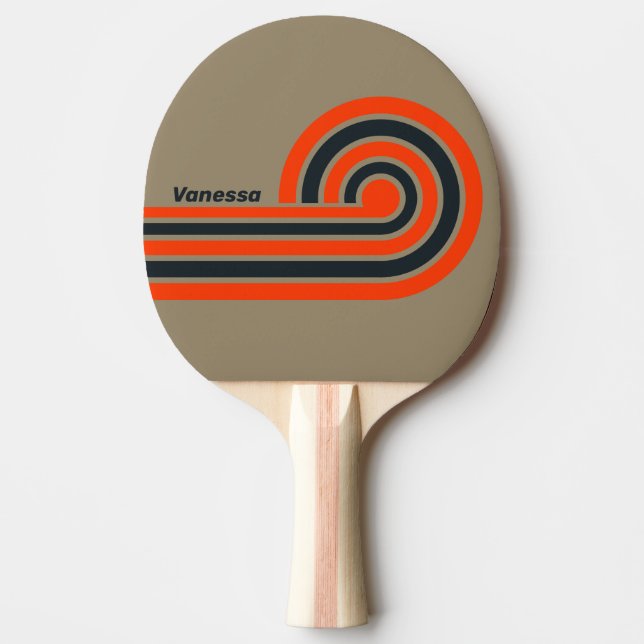 Raquette De Ping Pong Rayures bouclées de Meadow Desert Rétro avec nom (Devant)
