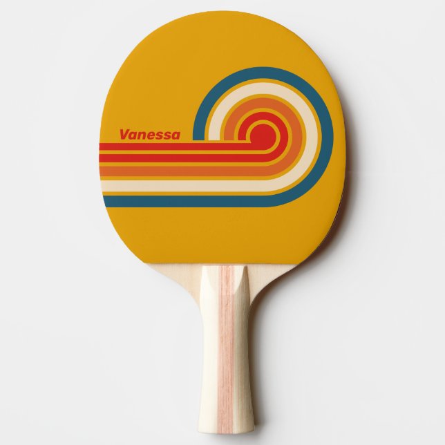 Raquette De Ping Pong Rayures bouclées Moutarde Rétro avec Nom (Dos)