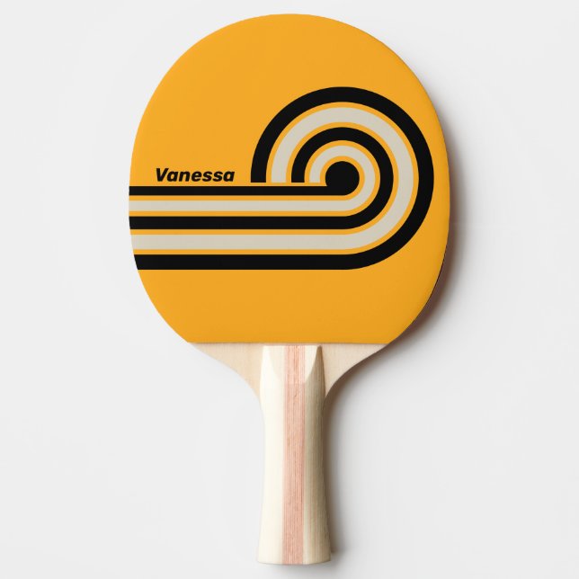 Raquette De Ping Pong Rayures bouclées rétro Bumblebee Buzz avec nom (Devant)