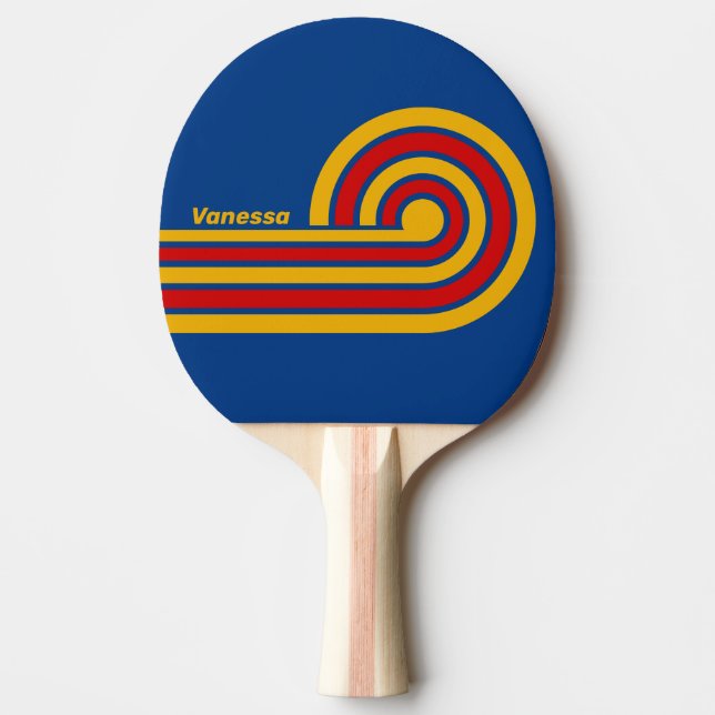 Raquette De Ping Pong Rayures bouclées rétro chaleureuses avec nom (Devant)