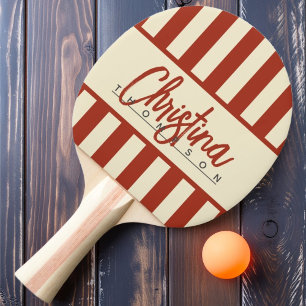 Raquette De Ping Pong Rayures de bonbon Polo du milieu du siècle Brun ro