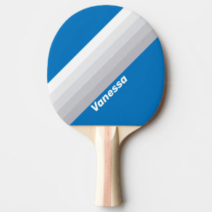 Raquette De Ping Pong Rayures de ciel bleu nuageux avec nom