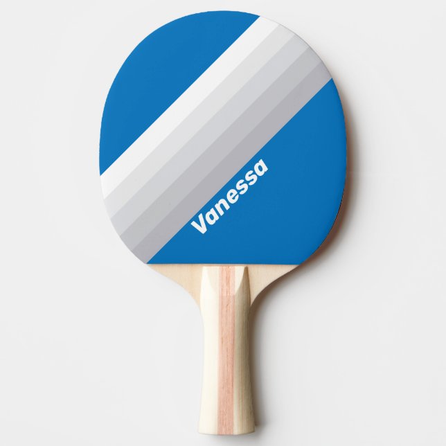 Raquette De Ping Pong Rayures de ciel bleu nuageux avec nom (Devant)