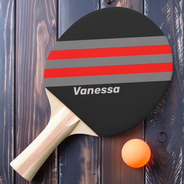 Raquette De Ping Pong Rayures de ciel orageux rétro avec nom (Créateur téléchargé)