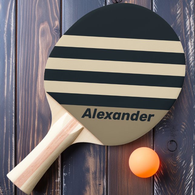 Raquette De Ping Pong Rayures de désert orageux rétro avec nom (Créateur téléchargé)