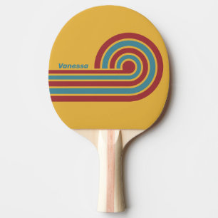 Raquette De Ping Pong Rayures de graines de moutarde rétro avec nom