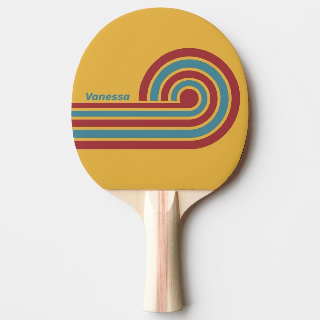 Raquette De Ping Pong Rayures de graines de moutarde rétro avec nom (Devant)