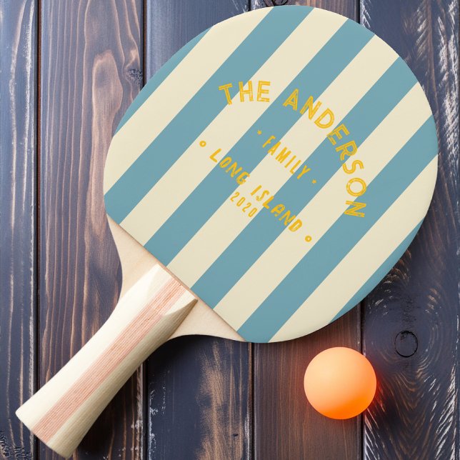 Raquette De Ping Pong Rayures de l'après-midi Aqua Chaud Côté Mer & Nom  (Créateur téléchargé)