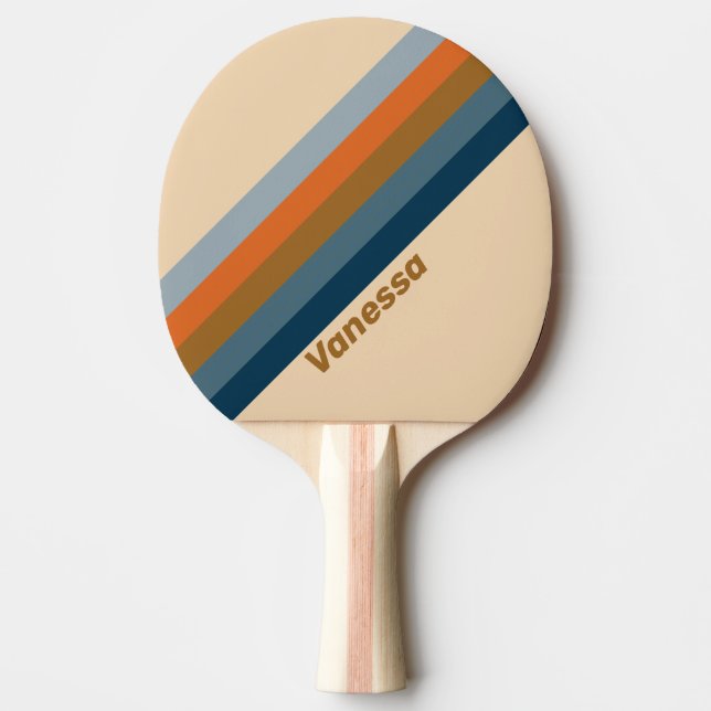 Raquette De Ping Pong Rayures de l'Horizon Indigo avec Nom (Devant)