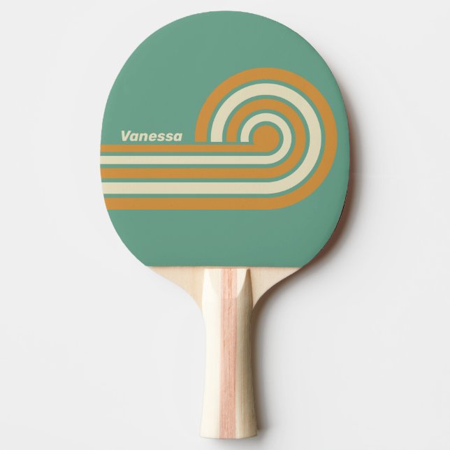 Raquette De Ping Pong Rayures de mousse rétro avec nom (Devant)