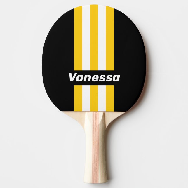 Raquette De Ping Pong Rayures de pin nostalgiques Bumblebee avec nom (Devant)