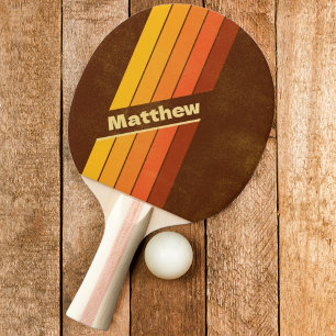 Raquette De Ping Pong Rayures de Style Vintage en Distress avec Nom