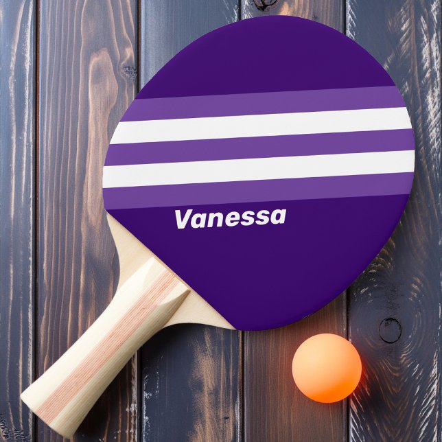 Raquette De Ping Pong Rayures de vigne de raisin rétro avec nom (Créateur téléchargé)