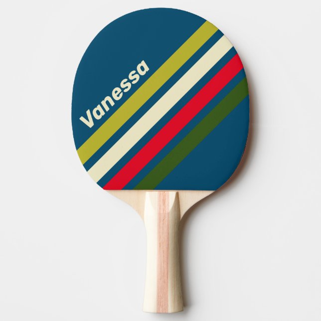 Raquette De Ping Pong Rayures en angle Retro Rugby avec nom (Devant)