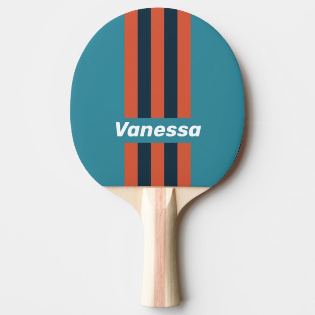 Raquette De Ping Pong Rayures épinglées avec éclaboussure de sarcelle ré (Devant)