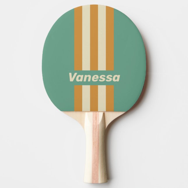 Raquette De Ping Pong Rayures épinglées Moss Rétro avec nom (Devant)