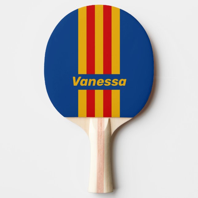 Raquette De Ping Pong Rayures épinglées rétro chaleureuses avec nom (Devant)