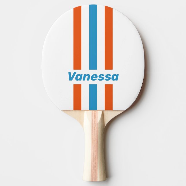 Raquette De Ping Pong Rayures fines nostalgiques d'été avec nom (Devant)